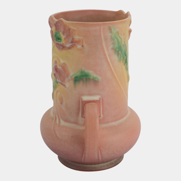 Roseville Poppy Pink 1938 Vintage Art Pottery Ceramic Art Deco Vase 873-9 - Just Art Pottery