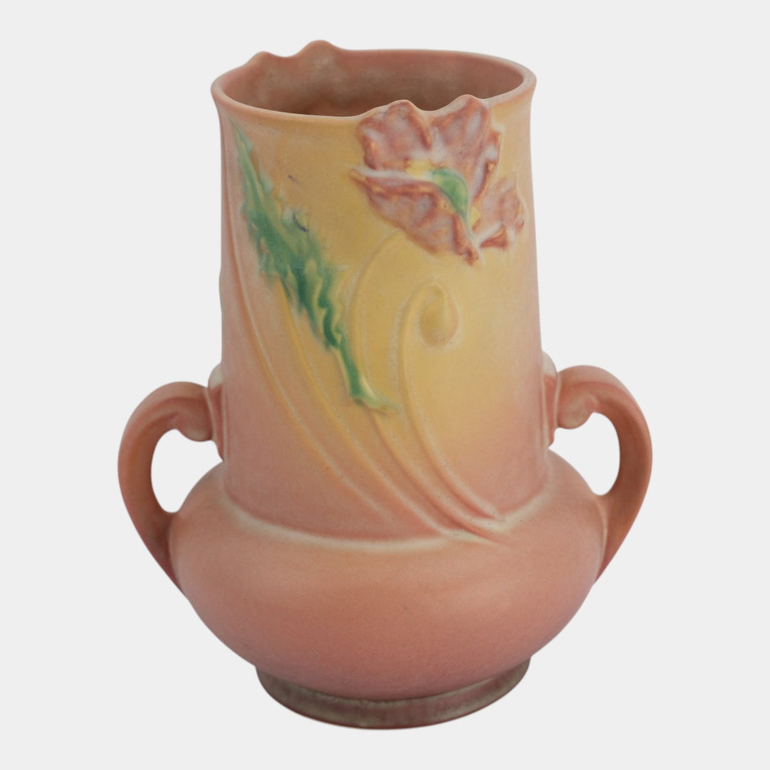 Roseville Poppy Pink 1938 Vintage Art Pottery Ceramic Art Deco Vase 873-9 - Just Art Pottery
