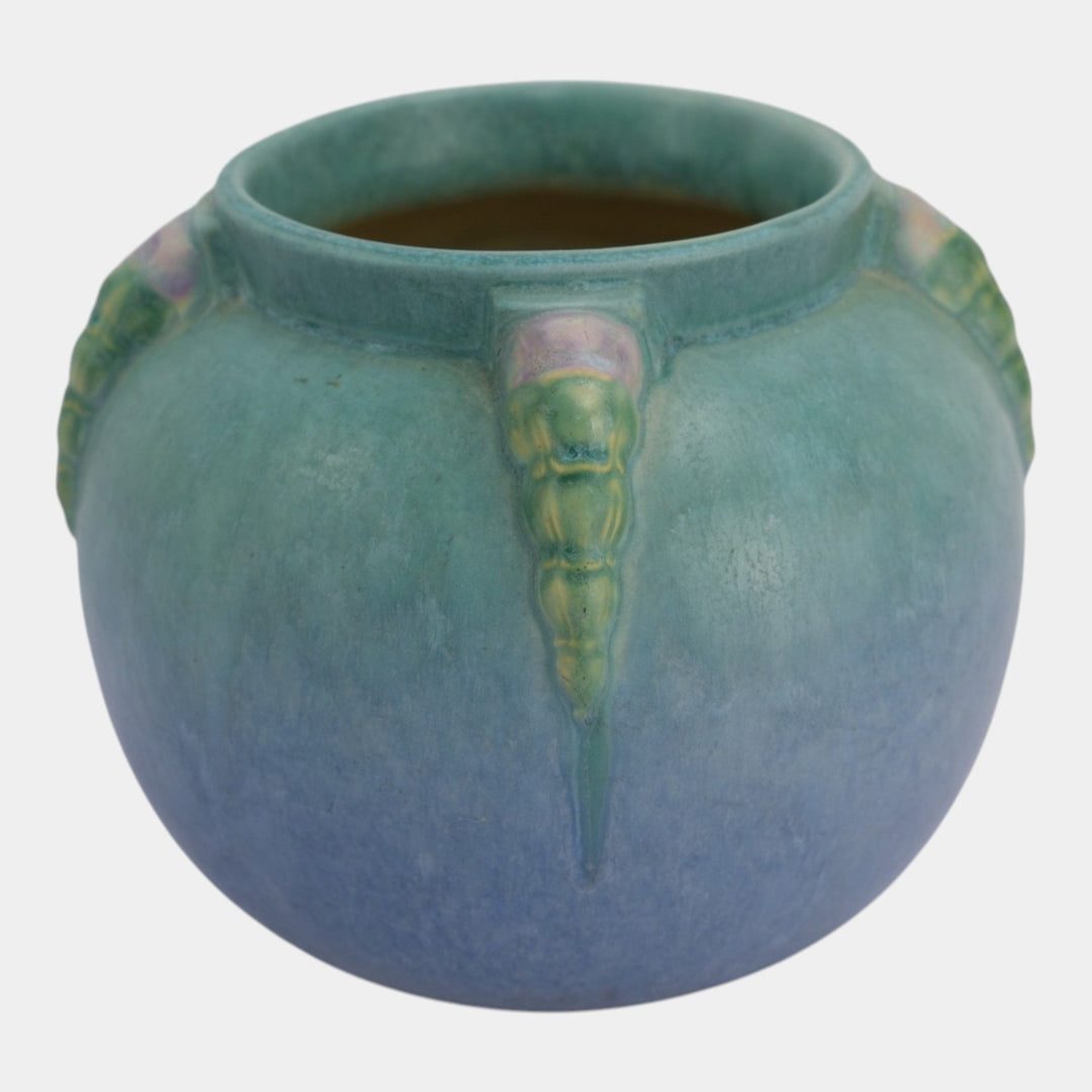 Roseville Topeo Blue1934 Vintage Art Deco Pottery Ceramic Flower Bowl Vase 245-6 - Just Art Pottery