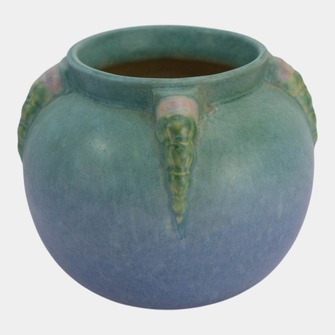 Roseville Topeo Blue1934 Vintage Art Deco Pottery Ceramic Flower Bowl Vase 245-6 - Just Art Pottery