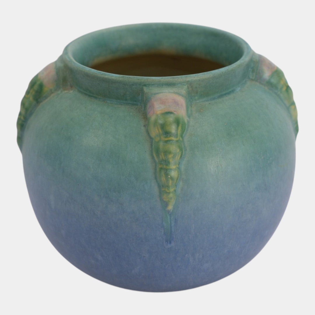 Roseville Topeo Blue1934 Vintage Art Deco Pottery Ceramic Flower Bowl Vase 245-6 - Just Art Pottery