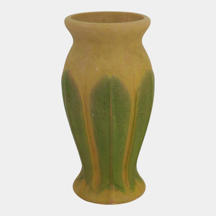 Roseville Early Velmoss Yellow Green 1916 Arts And Crafts Pottery Vase 137-12 - Just Art Pottery