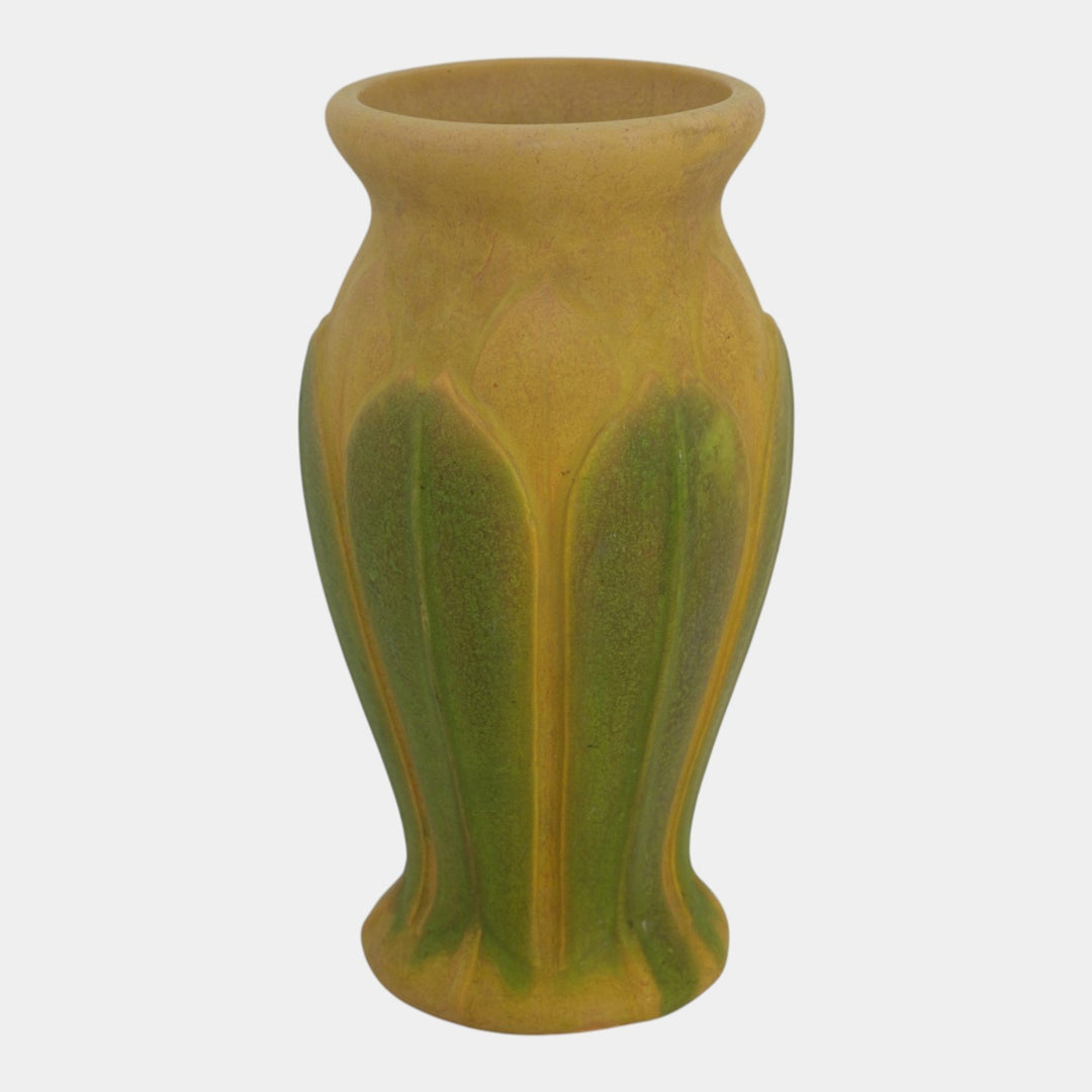 Roseville Early Velmoss Yellow Green 1916 Arts And Crafts Pottery Vase 137-12 - Just Art Pottery