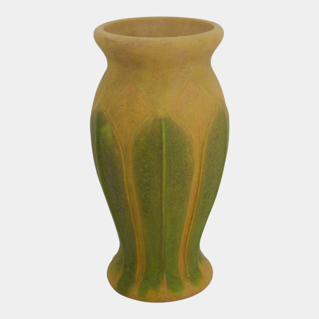 Roseville Early Velmoss Yellow Green 1916 Arts And Crafts Pottery Vase 137-12 - Just Art Pottery