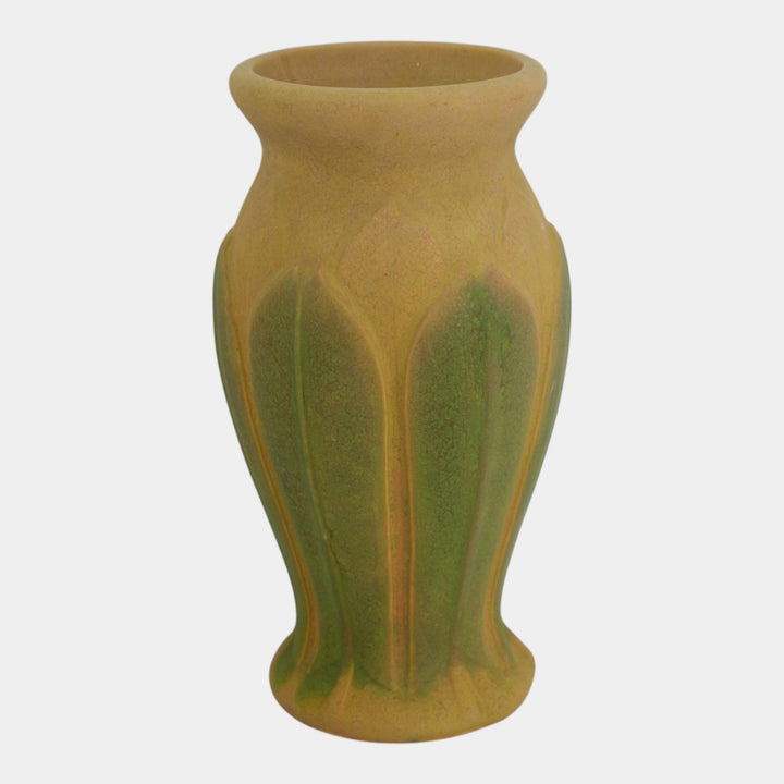 Roseville Early Velmoss Yellow Green 1916 Arts And Crafts Pottery Vase 137-12 - Just Art Pottery