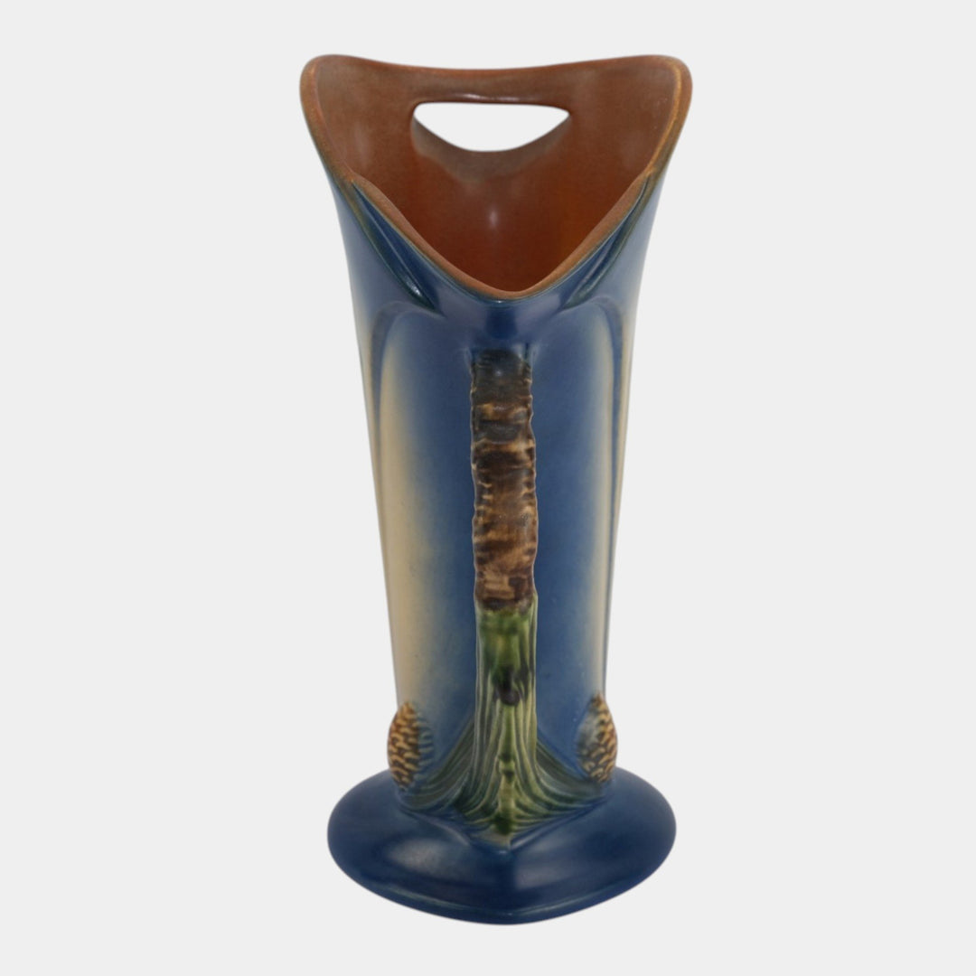 Roseville Pine Cone Blue 1953 Mid Century Modern Pottery Ewer Vase 485-10 - Just Art Pottery