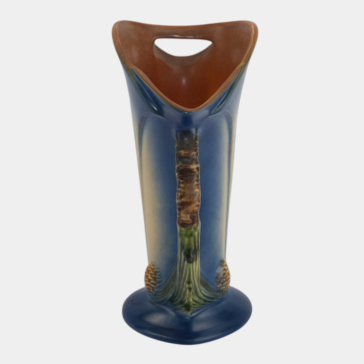 Roseville Pine Cone Blue 1953 Mid Century Modern Pottery Ewer Vase 485-10 - Just Art Pottery