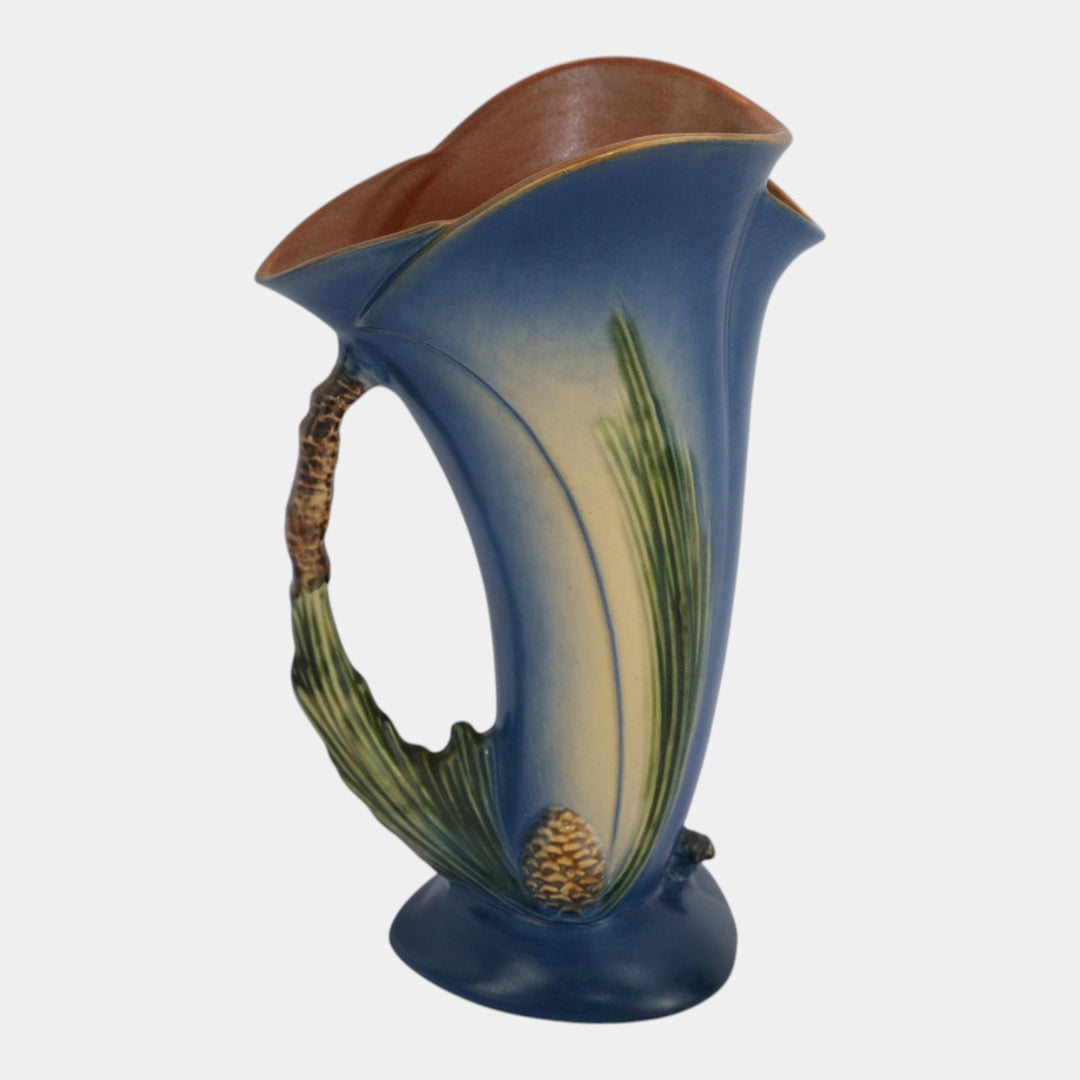 Roseville Pine Cone Blue 1953 Mid Century Modern Pottery Ewer Vase 485-10 - Just Art Pottery