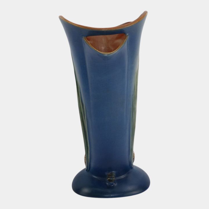 Roseville Pine Cone Blue 1953 Mid Century Modern Pottery Ewer Vase 485-10 - Just Art Pottery