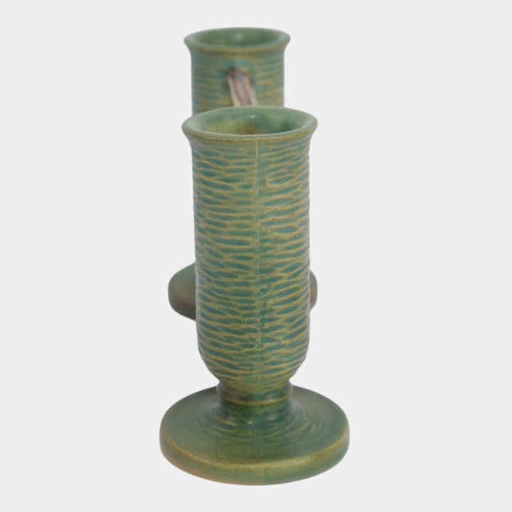 Roseville Bushberry Green 1941 Vintage Art Pottery Ceramic Double Bud Vase 158-4 - Just Art Pottery