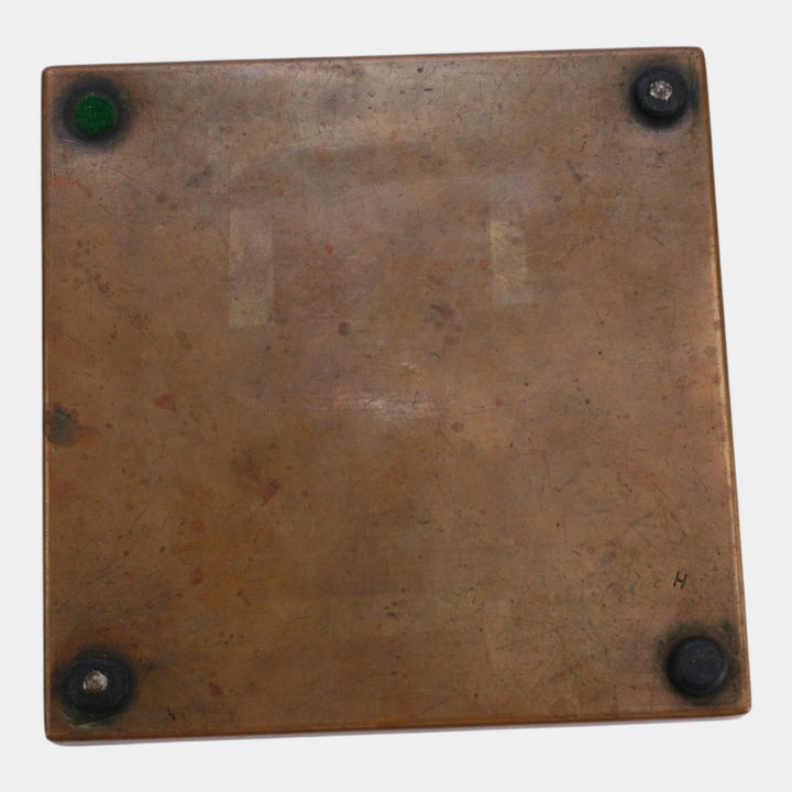 Pewabic Detroit 1920s Art Pottery Mottled Blue White Aquarius Bronze Cased Tile - Just Art Pottery