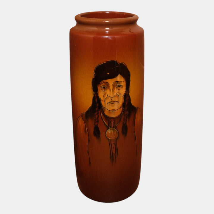 Weller Pottery Dickens Ware 2nd Line 1900s Pottery Native American Portrait Vase