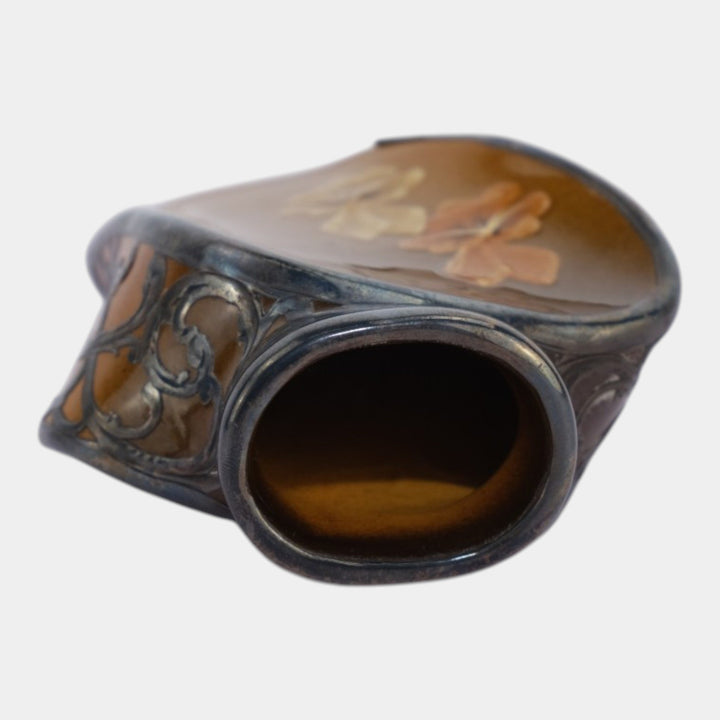 Owens Utopian Silver Overlay Early 1900s Art Pottery Pansy Twist Cabinet Vase