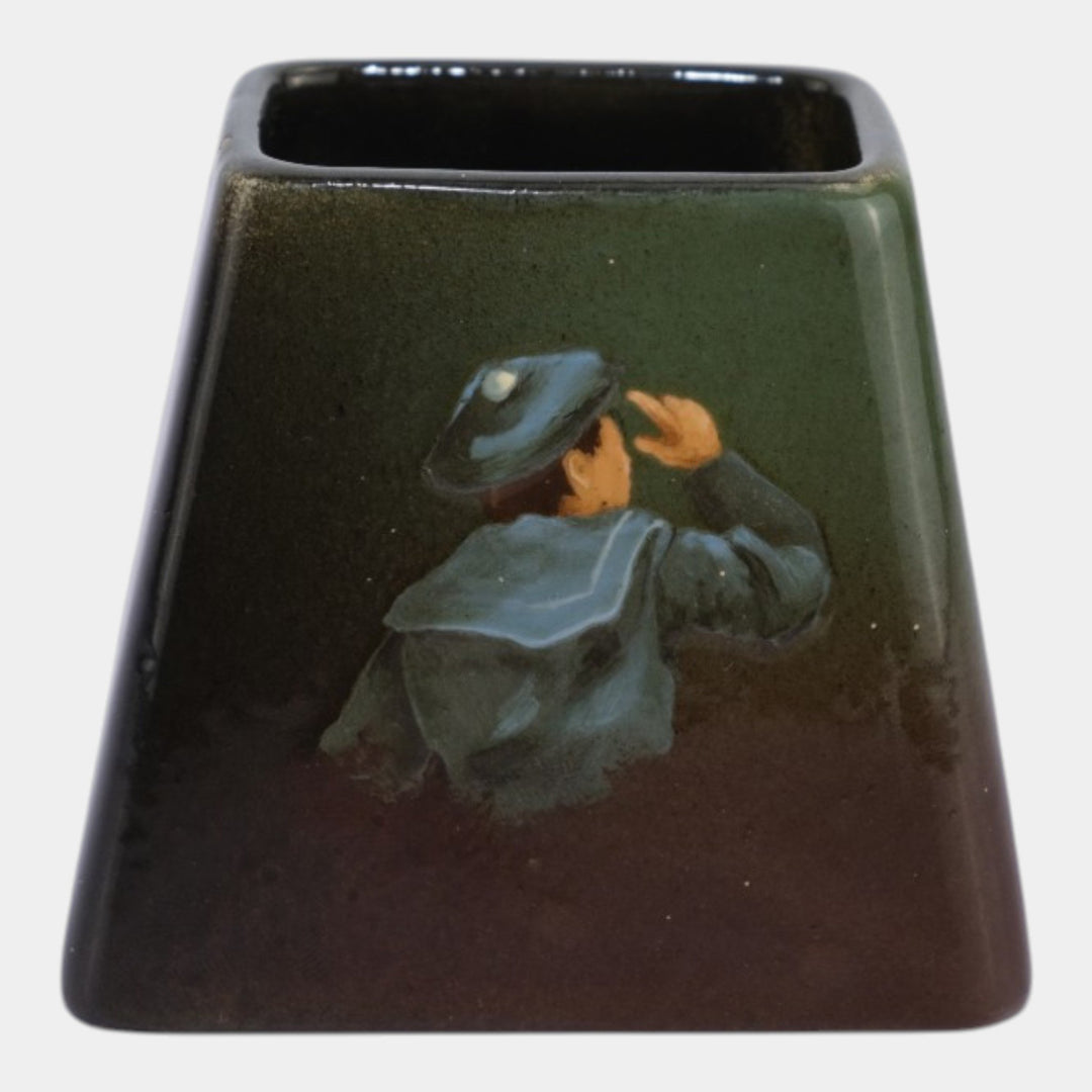 J.B. Owens Utopian Vintage Art Pottery Geometric Blue Boy Vase Frank Ferrell - Just Art Pottery