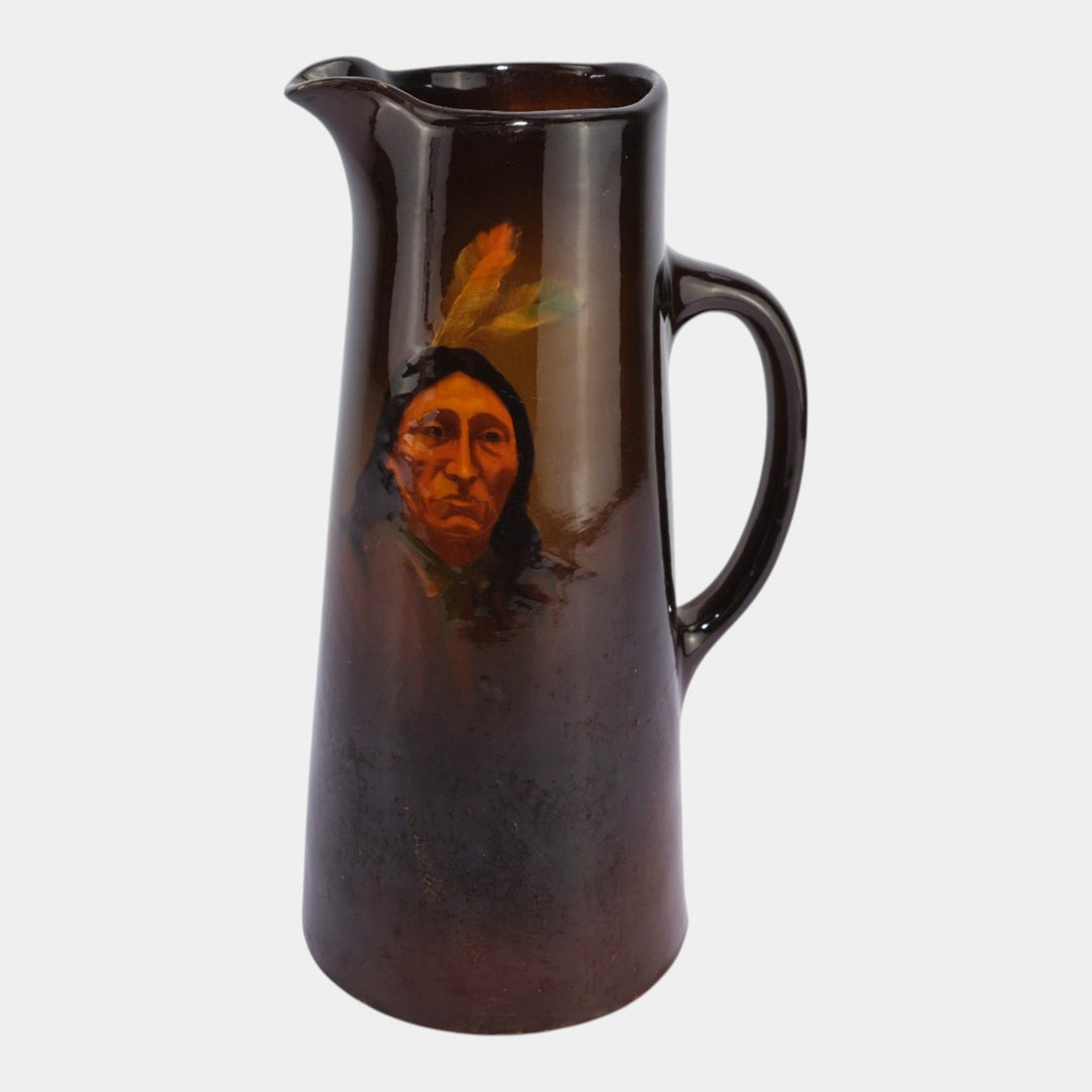 Weller Louwelsa 1900s Vintage Art Pottery Native American Portrait Ceramic Pitcher Burgess