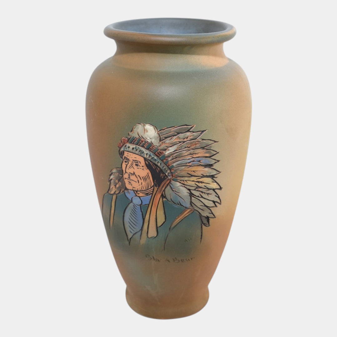 Weller Dickensware Vintage Art Pottery Chief Black Bear Portrait Vase Dunlavy - Just Art Pottery