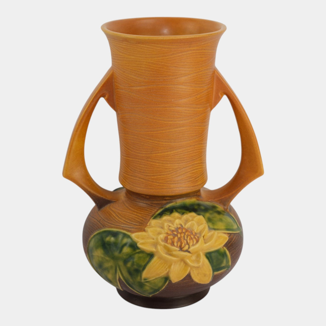 Roseville Water Lily Brown Mid Century Modern Pottery Ceramic Vase 81-12 - Just Art Pottery