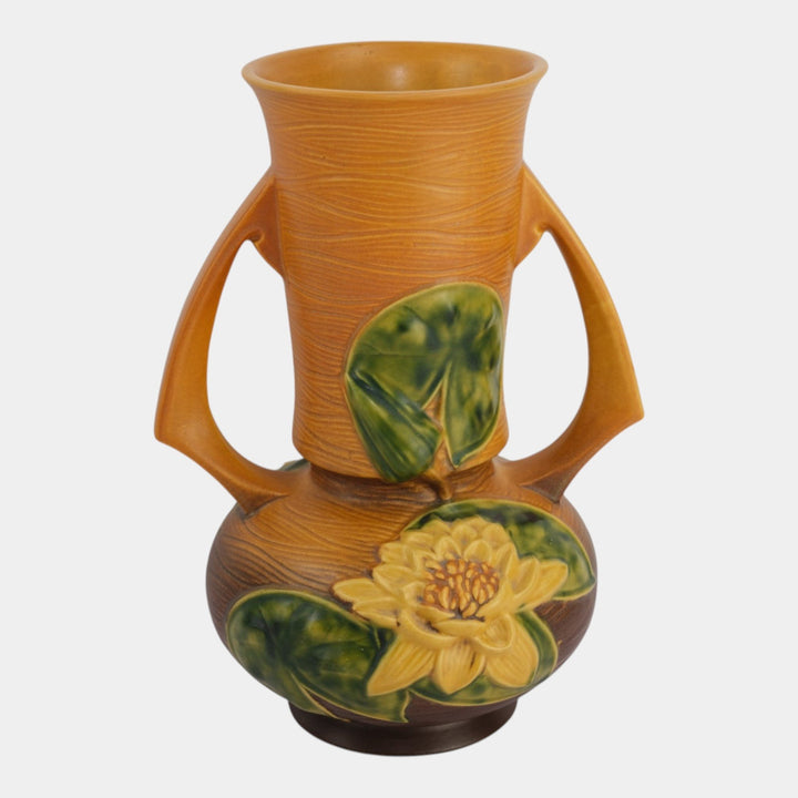 Roseville Water Lily Brown Mid Century Modern Pottery Ceramic Vase 81-12 - Just Art Pottery