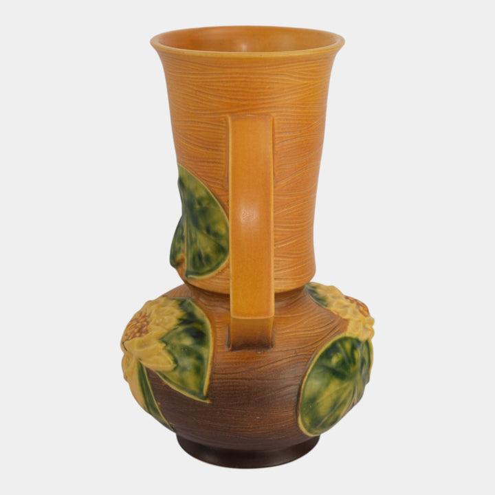 Roseville Water Lily Brown Mid Century Modern Pottery Ceramic Vase 81-12 - Just Art Pottery