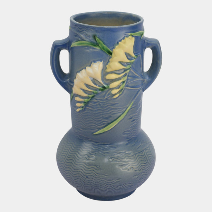 Roseville Freesia Blue 1945 Vintage Mid Century Modern Ceramic Vase 126-10 - Just Art Pottery