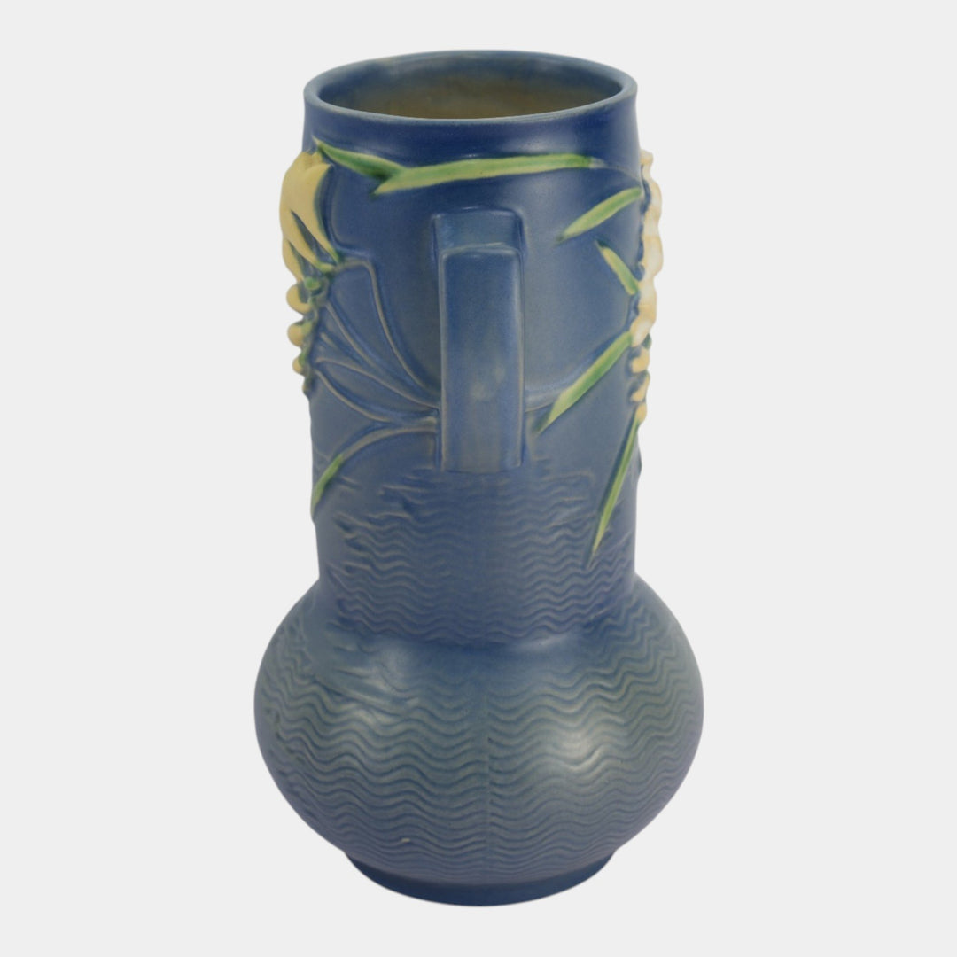 Roseville Freesia Blue 1945 Vintage Mid Century Modern Ceramic Vase 126-10 - Just Art Pottery