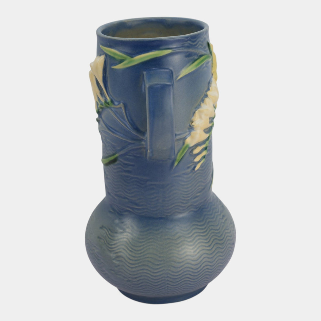 Roseville Freesia Blue 1945 Vintage Mid Century Modern Ceramic Vase 126-10 - Just Art Pottery
