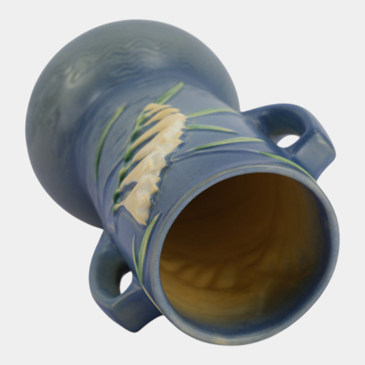 Roseville Freesia Blue 1945 Vintage Mid Century Modern Ceramic Vase 126-10 - Just Art Pottery