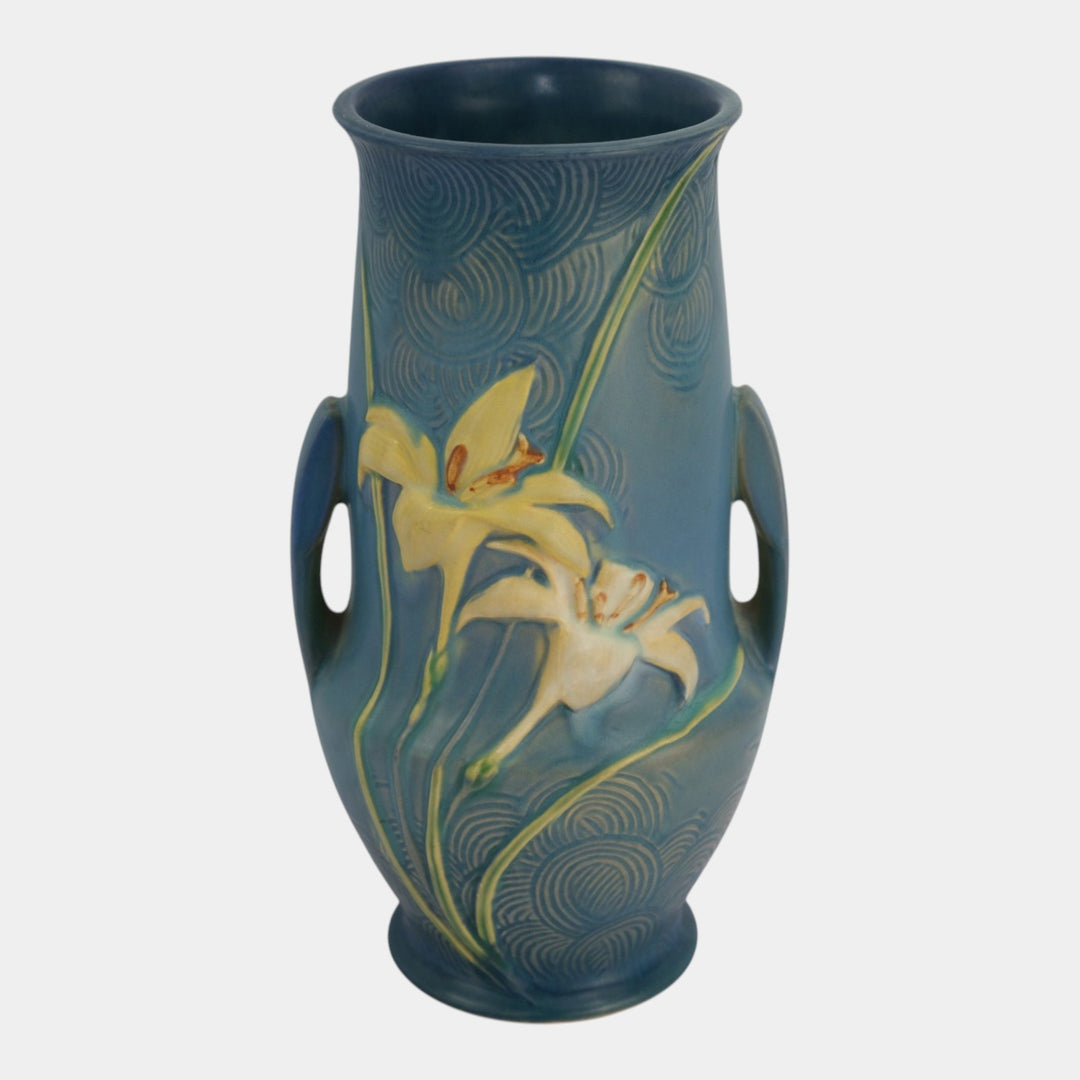 Roseville Zephyr Lily Blue 1946 Vintage Mid Century Modern Ceramic Vase 138-10 - Just Art Pottery