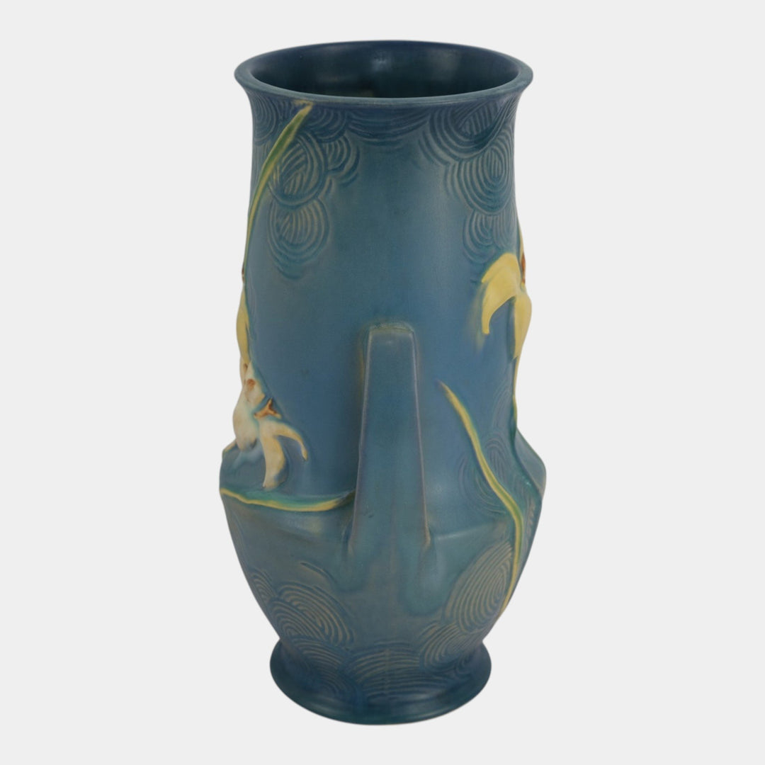 Roseville Zephyr Lily Blue 1946 Vintage Mid Century Modern Ceramic Vase 138-10 - Just Art Pottery