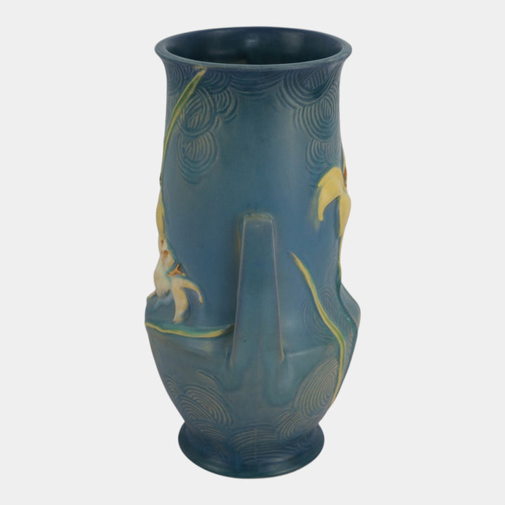 Roseville Zephyr Lily Blue 1946 Vintage Mid Century Modern Ceramic Vase 138-10 - Just Art Pottery