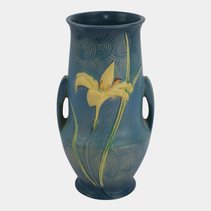 Roseville Zephyr Lily Blue 1946 Vintage Mid Century Modern Ceramic Vase 138-10 - Just Art Pottery