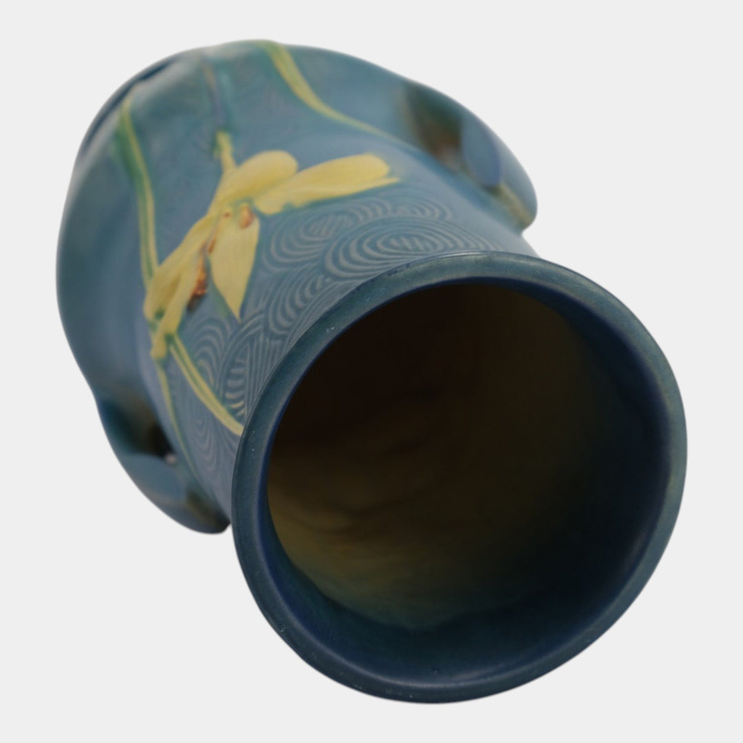 Roseville Zephyr Lily Blue 1946 Vintage Mid Century Modern Ceramic Vase 138-10 - Just Art Pottery