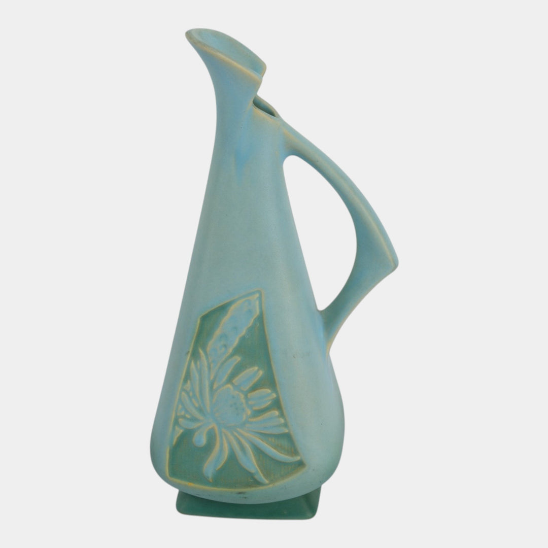 Roseville Silhouette Blue 1950 Vintage Art Deco Pottery Ceramic Ewer 717-10 - Just Art Pottery