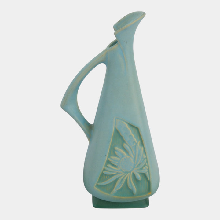 Roseville Silhouette Blue 1950 Vintage Art Deco Pottery Ceramic Ewer 717-10 - Just Art Pottery