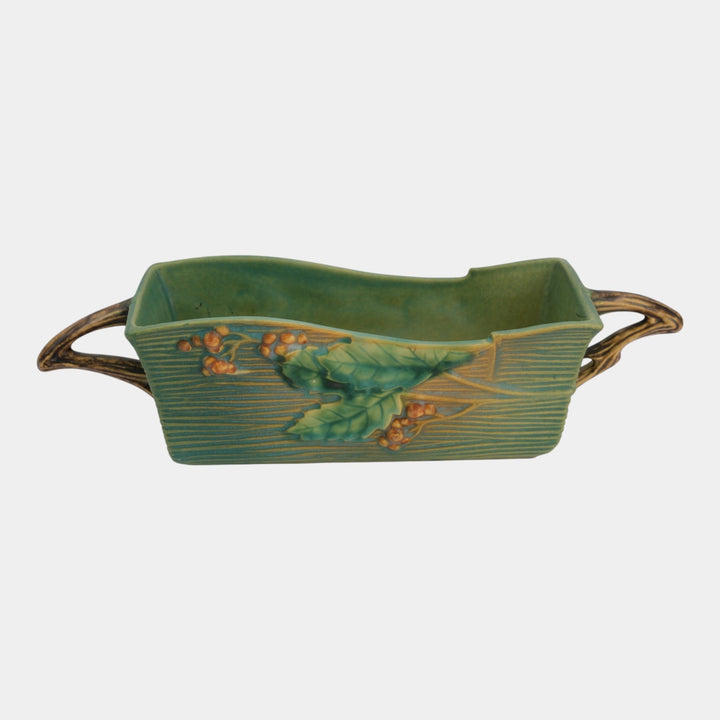 Roseville Bushberry Green 1941 Vintage Pottery Ceramic Window Box Planter 384-8 - Just Art Pottery