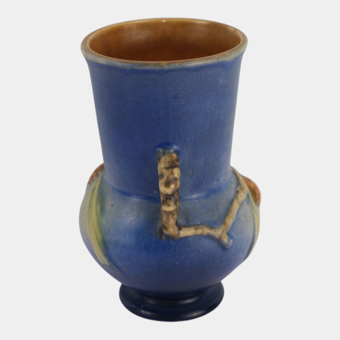 Roseville Pine Cone Blue 1940 Vintage Art Pottery Handled Ceramic Vase 839-6 - Just Art Pottery