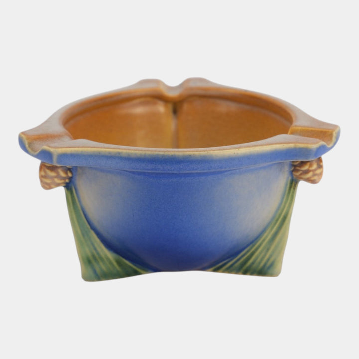 Roseville Pine Cone Blue 1936 Vintage Art Deco Pottery Ceramic Ashtray 25 - Just Art Pottery