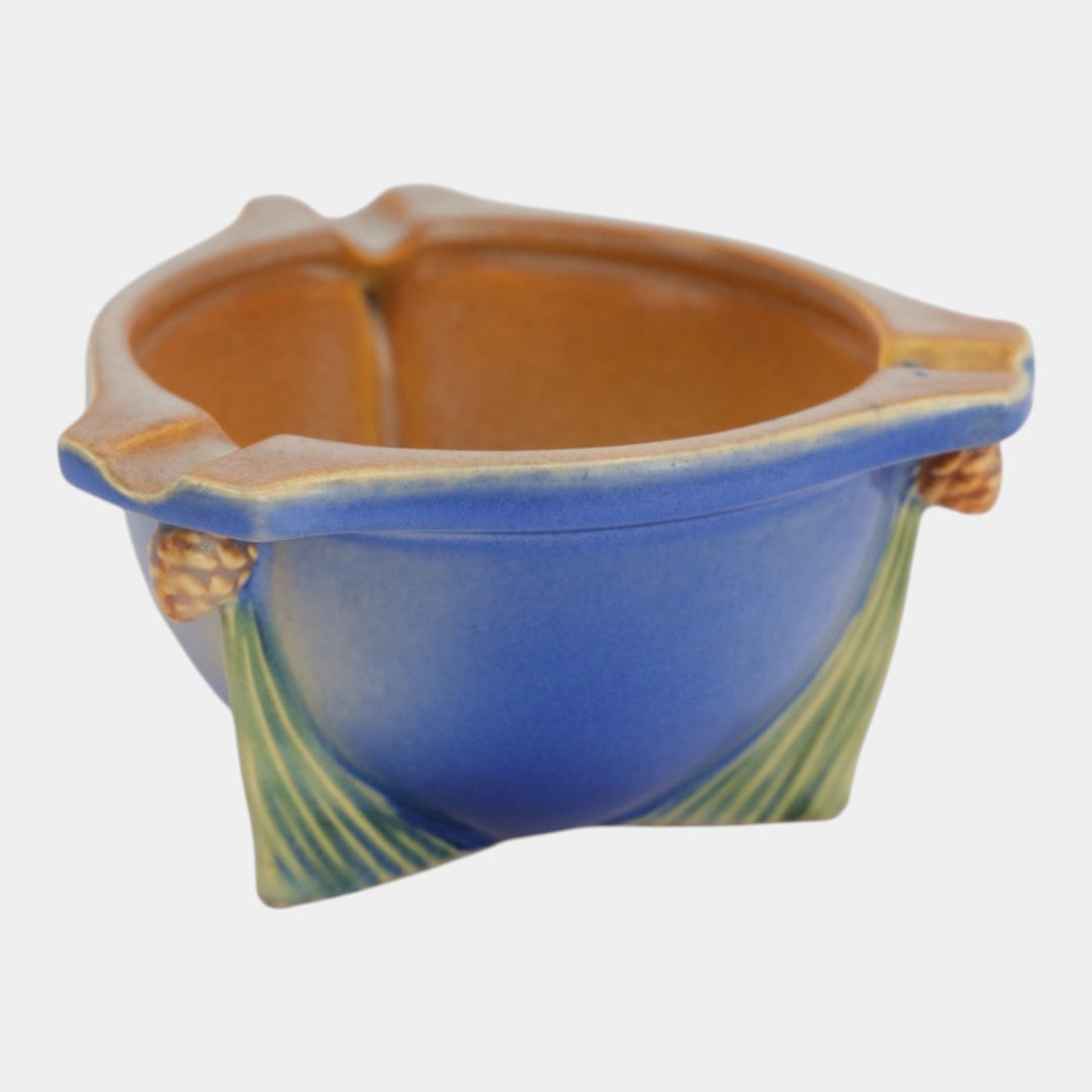 Roseville Pine Cone Blue 1936 Vintage Art Deco Pottery Ceramic Ashtray 25 - Just Art Pottery