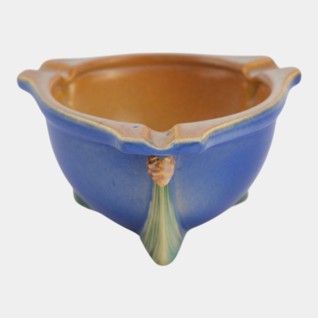 Roseville Pine Cone Blue 1936 Vintage Art Deco Pottery Ceramic Ashtray 25 - Just Art Pottery