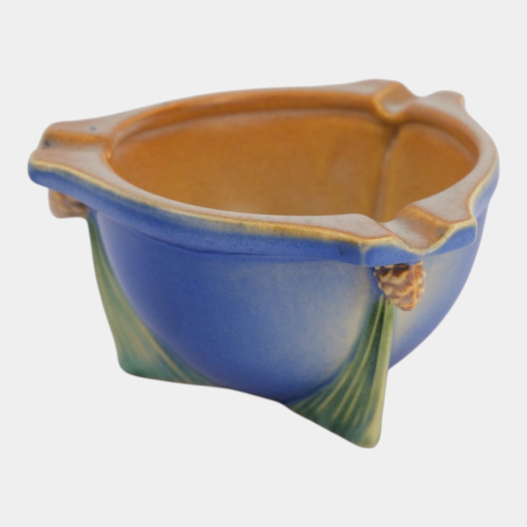 Roseville Pine Cone Blue 1936 Vintage Art Deco Pottery Ceramic Ashtray 25 - Just Art Pottery