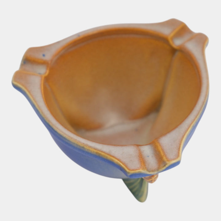 Roseville Pine Cone Blue 1936 Vintage Art Deco Pottery Ceramic Ashtray 25 - Just Art Pottery