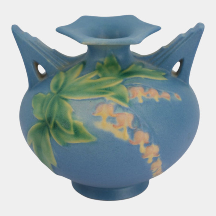 Roseville Bleeding Heart Blue 1940 Vintage Art Pottery Ceramic Vase 961-4 - Just Art Pottery