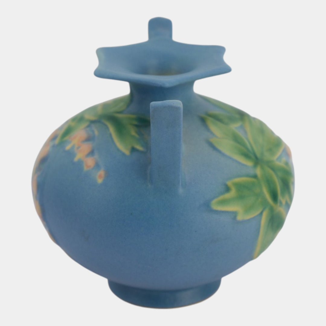 Roseville Bleeding Heart Blue 1940 Vintage Art Pottery Ceramic Vase 961-4 - Just Art Pottery