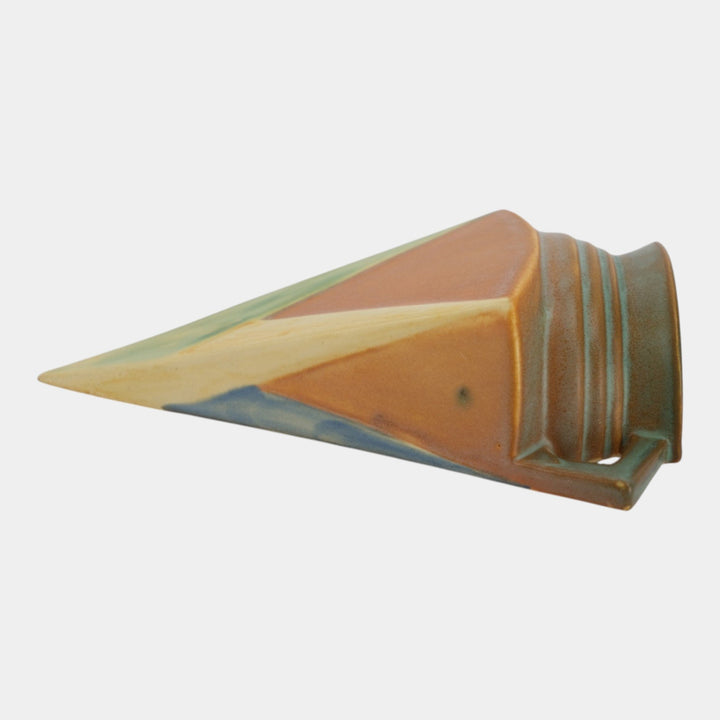 Roseville Futura Tan 1928 Vintage Art Deco Pottery Ceramic Wall Pocket 1261-8 - Just Art Pottery