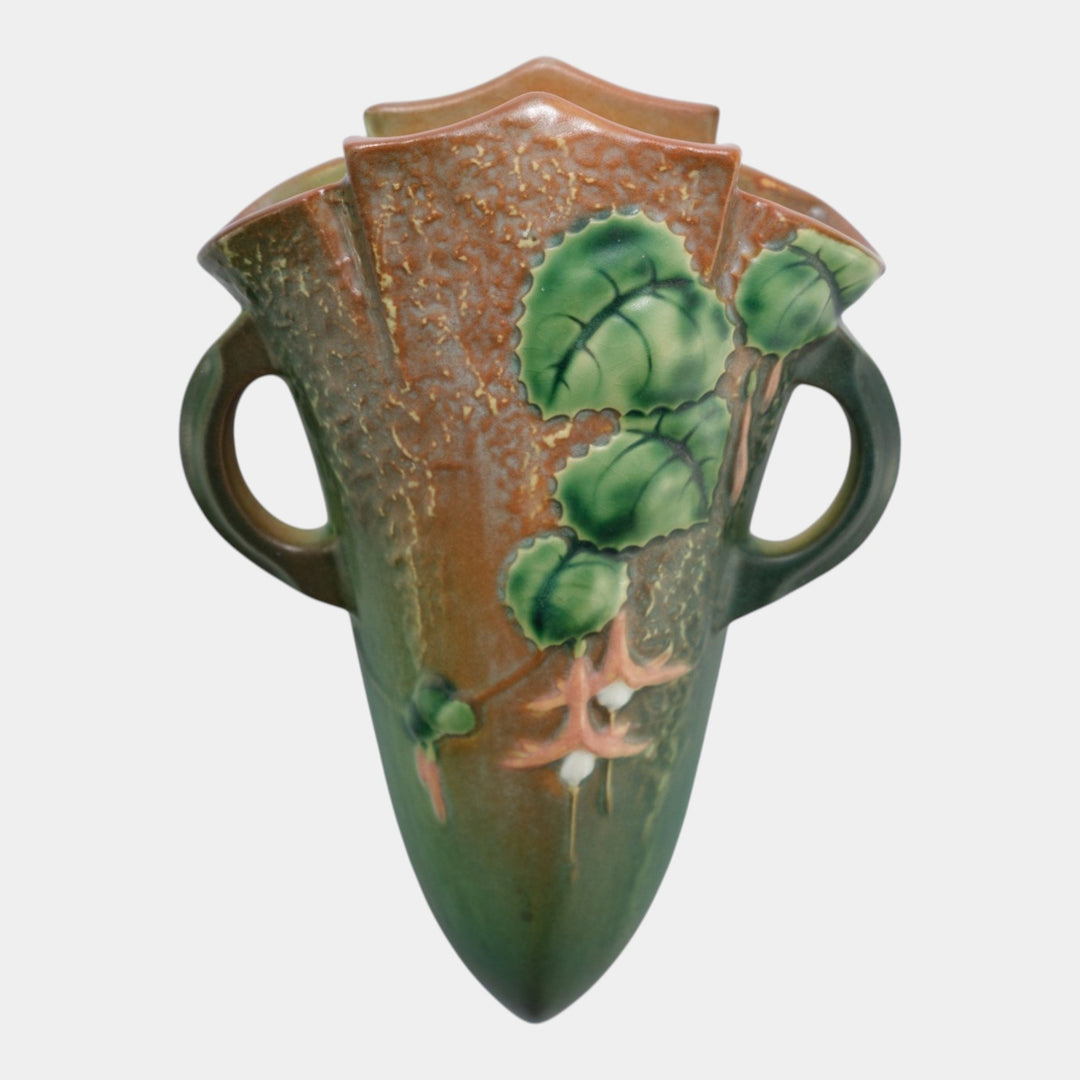 Roseville Fuchsia Green 1938 Vintage Art Pottery Ceramic Wall Pocket 1282-8 - Just Art Pottery