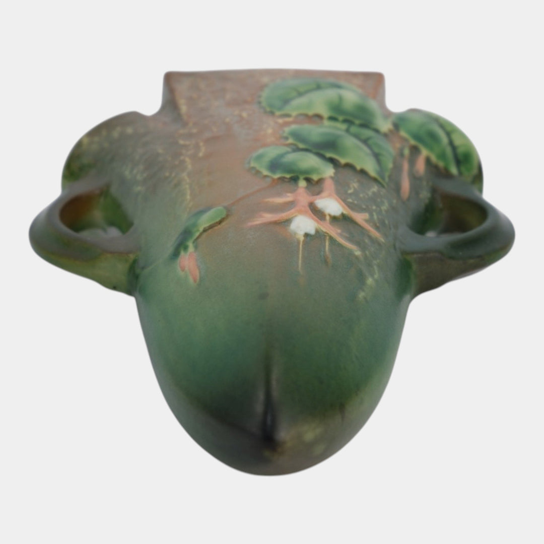 Roseville Fuchsia Green 1938 Vintage Art Pottery Ceramic Wall Pocket 1282-8 - Just Art Pottery