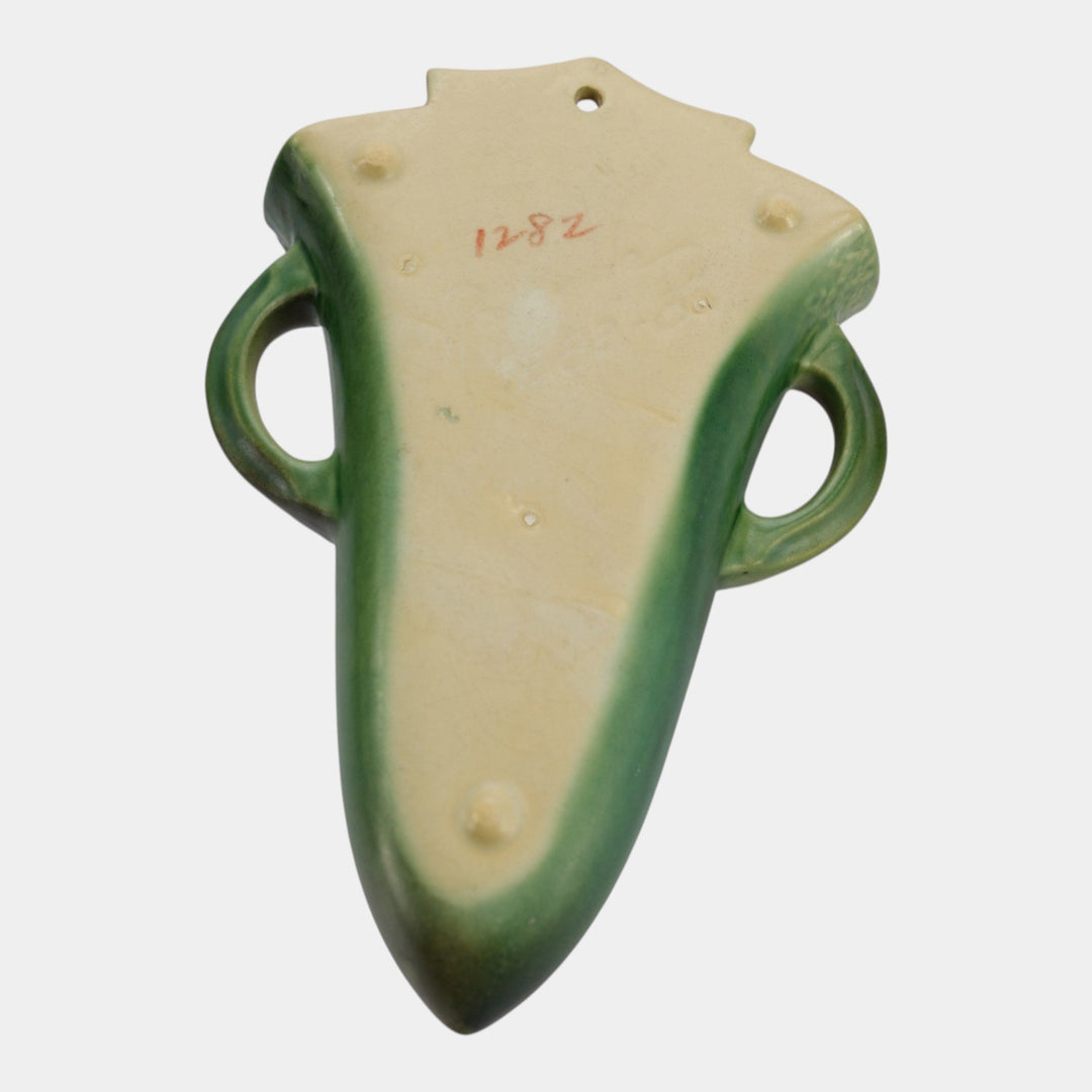 Roseville Fuchsia Green 1938 Vintage Art Pottery Ceramic Wall Pocket 1282-8 - Just Art Pottery