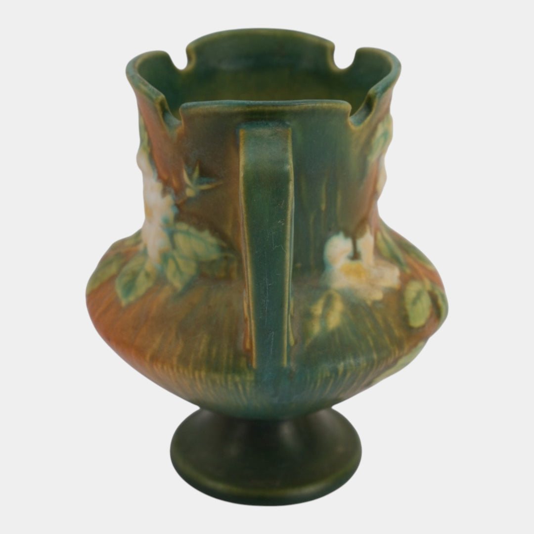Roseville White Rose Brown Green 1940 Vintage Art Deco Pottery Vase 146-6 - Just Art Pottery