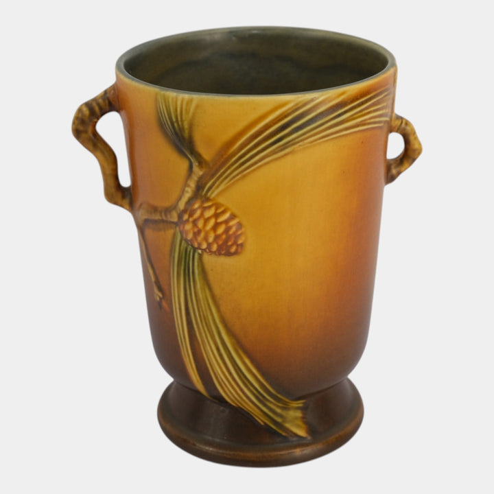 Roseville Pine Cone Brown 1935 Vintage Art Pottery Blue Ceramic Vase 704-7 - Just Art Pottery
