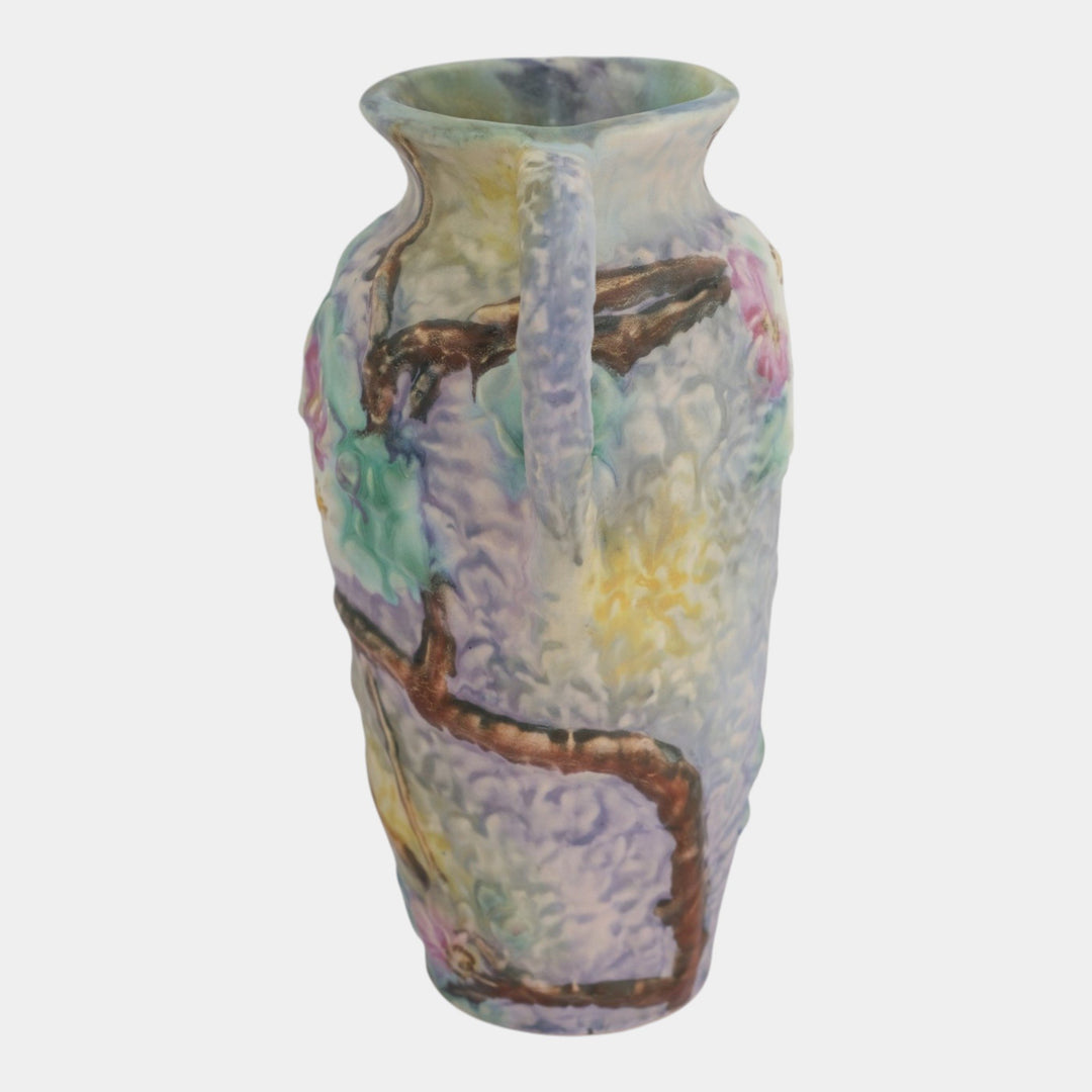 Weller Silvertone 1920s Vintage Art Pottery Floral Pastel Handled Ceramic Vase - Just Art Pottery